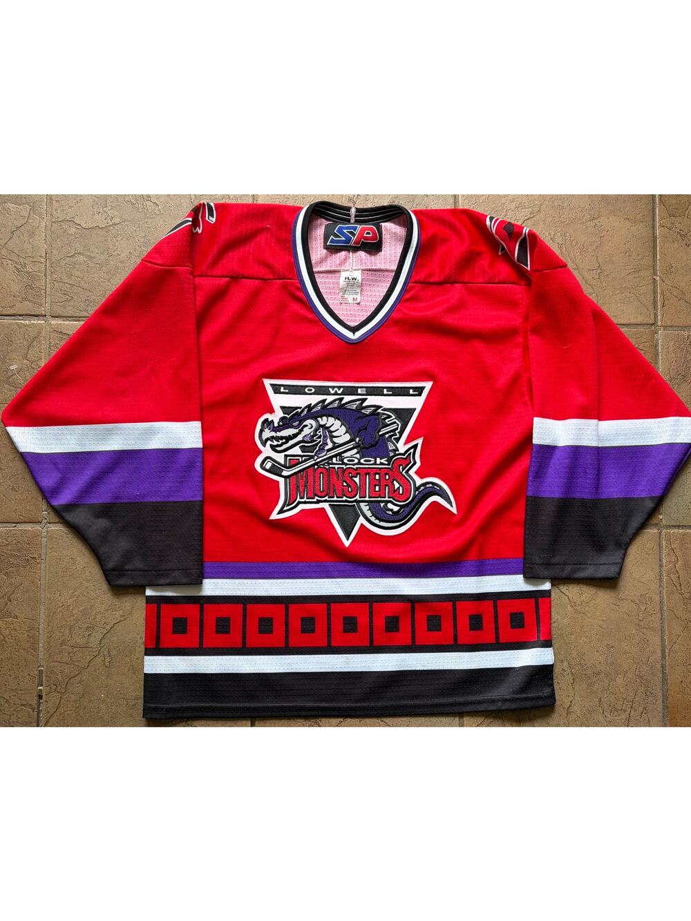 Vintage Lowell Lock Monsters AHL Hockey Jersey Red Mens Medium Made in Canada